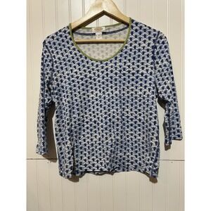 Talbots Womens size M pima Cotton pattern Tunic Top shirt Blue White T135‎